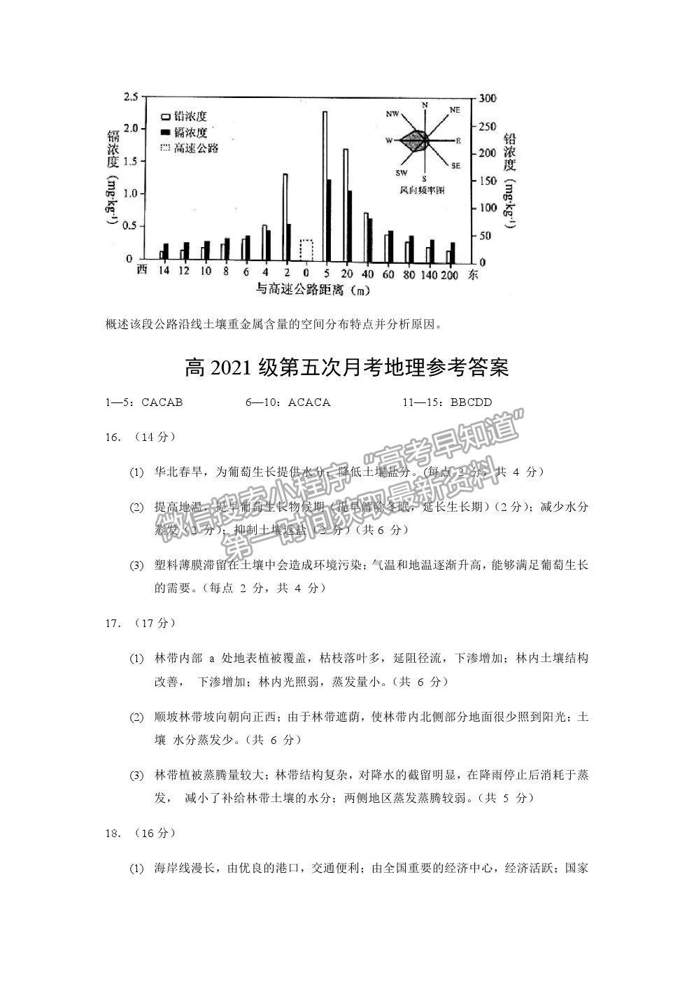 2021重慶市西南大學附中高三下學期第五次月考地理試題及參考答案