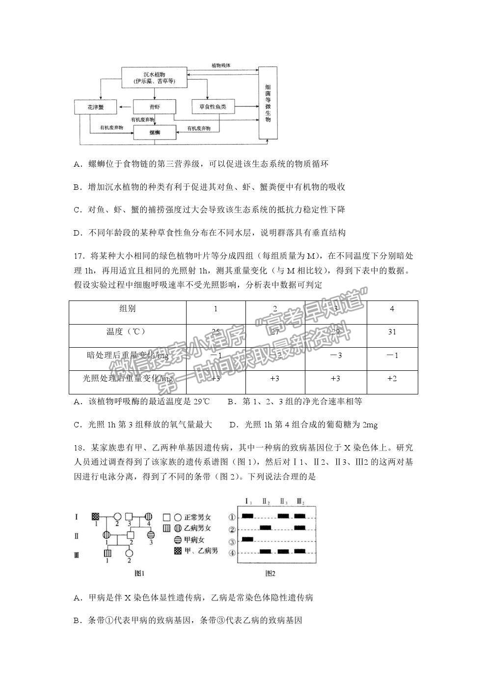 2021重慶市西南大學附中高三下學期第六次月考生物試題及參考答案