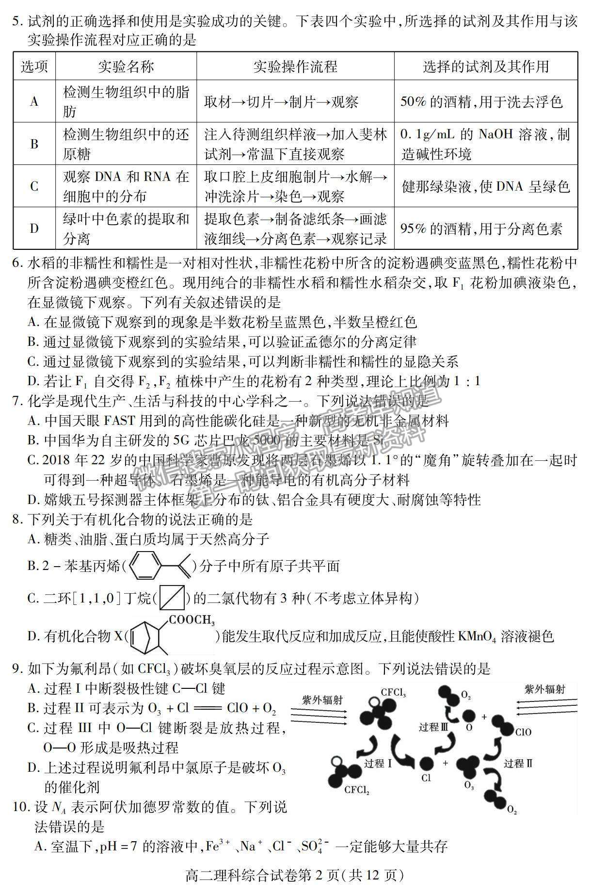 2021內(nèi)江零診理綜試題及參考答案