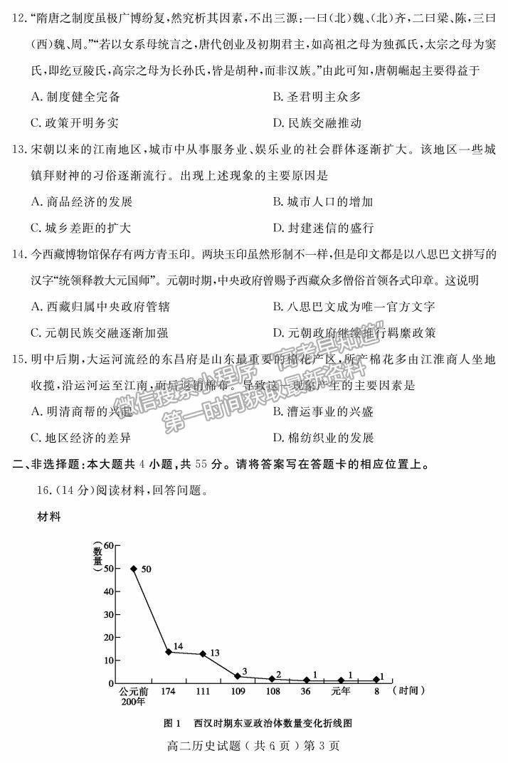 2021山東省聊城市高二下學(xué)期期末考?xì)v史試題及參考答案