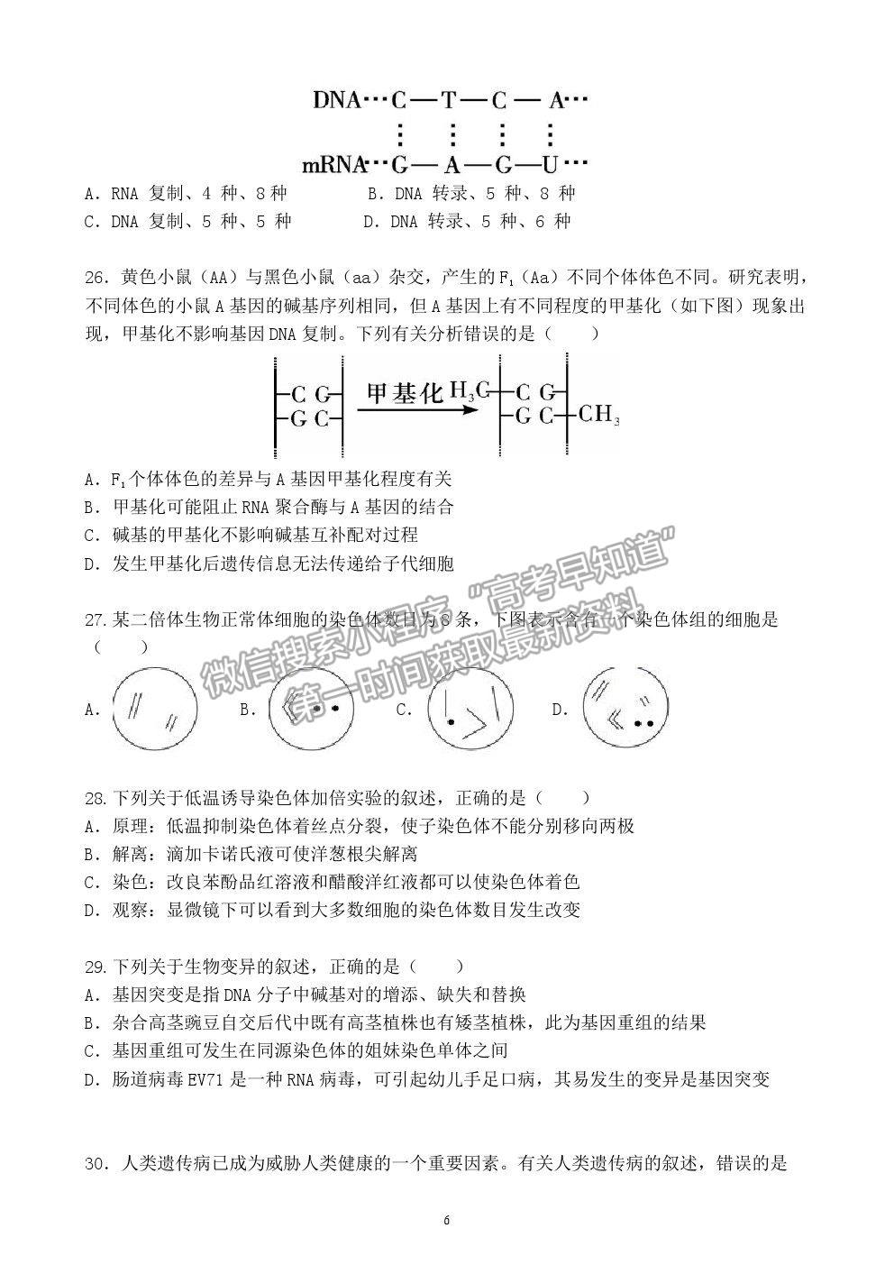 2021安徽省六安市新安中學高一下學期期末考生物試題及參考答案