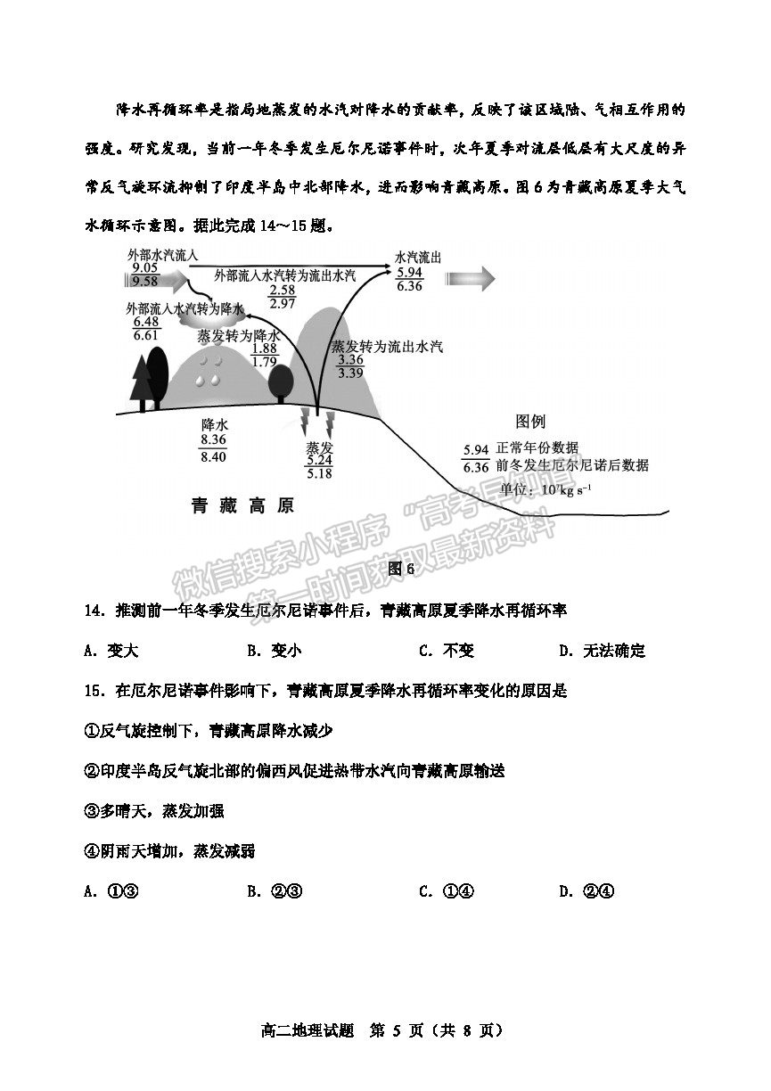 2021淄博市高二下學期期末考地理試題及參考答案