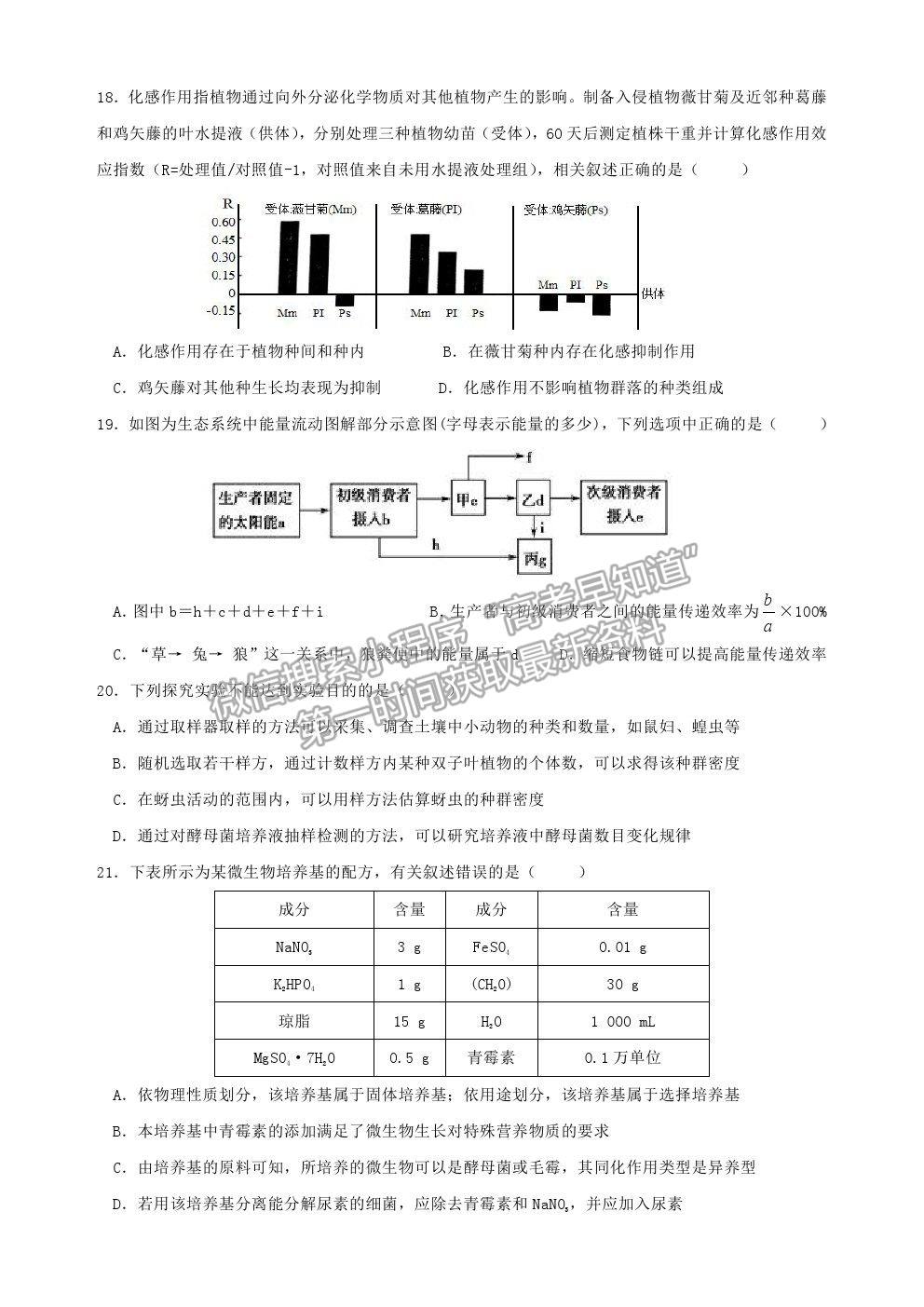 2021重慶市清華中學高二5月月考生物試題及參考答案