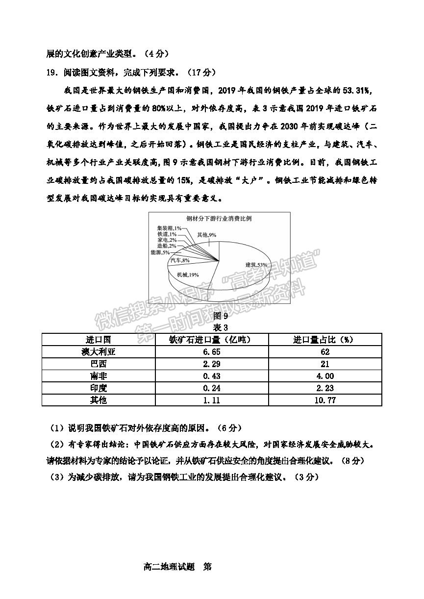 2021淄博市高二下學(xué)期期末考地理試題及參考答案