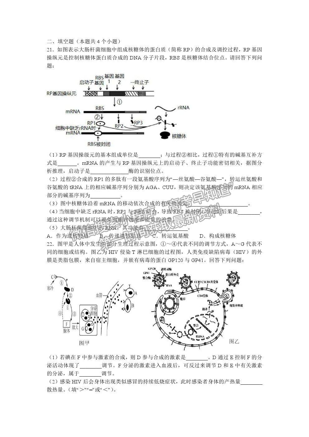 2021重慶市育才中學(xué)高二下學(xué)期半期考生物試題及參考答案