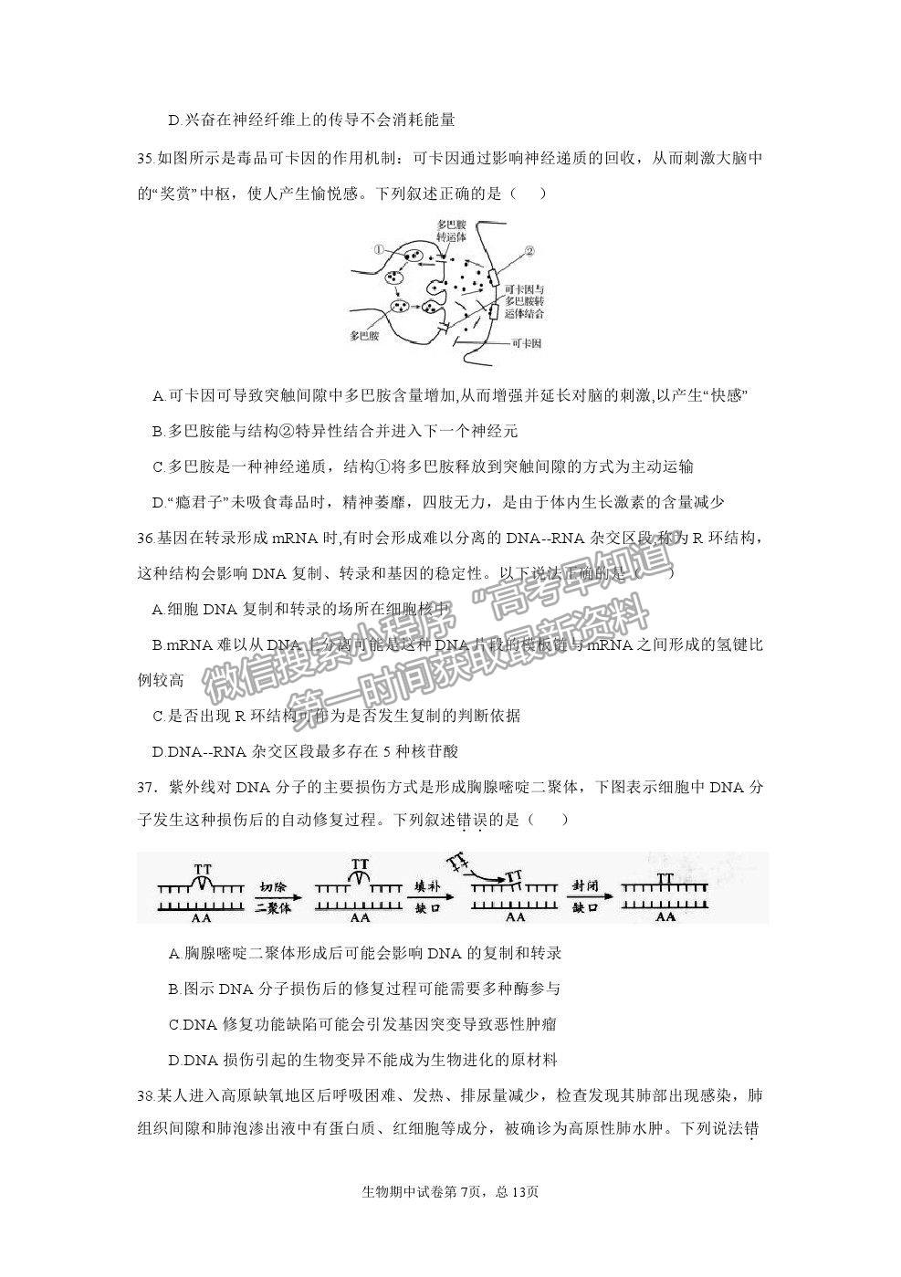 2021莆田二中高二上學期期中質檢生物試題及參考答案