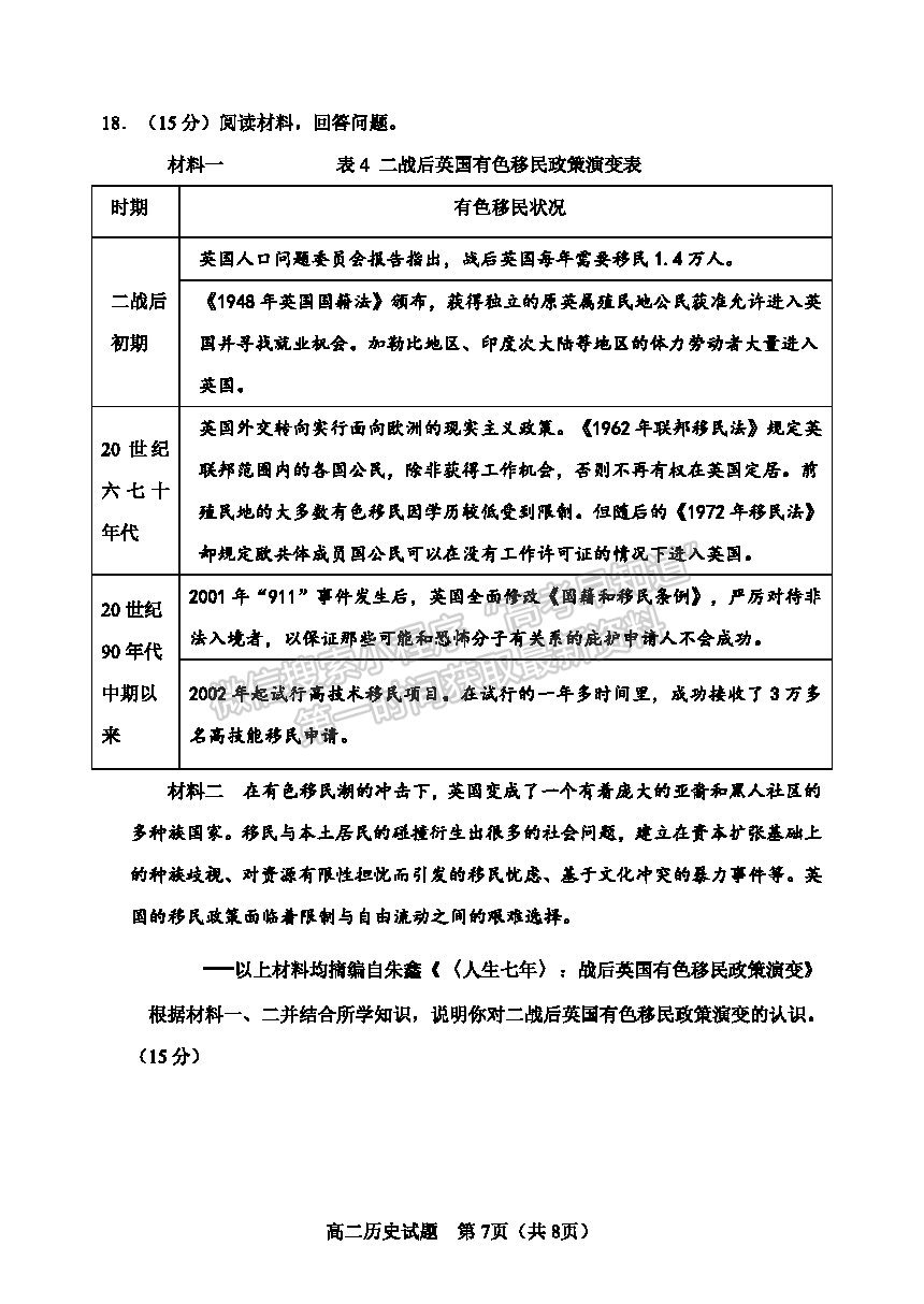 2021淄博市高二下學(xué)期期末考?xì)v史試題及參考答案