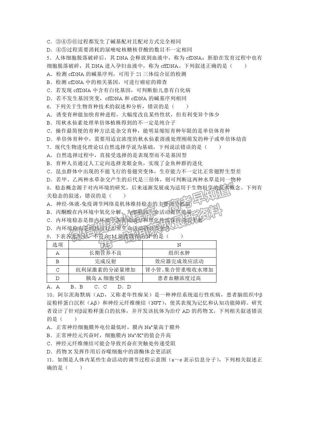 2021重慶市育才中學高二下學期半期考生物試題及參考答案