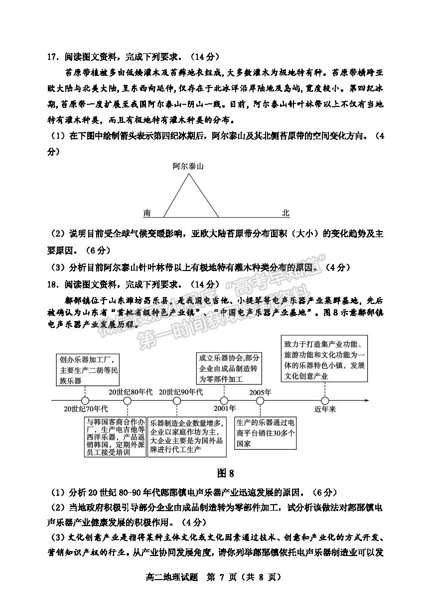 2021淄博市高二下學(xué)期期末考地理試題及參考答案