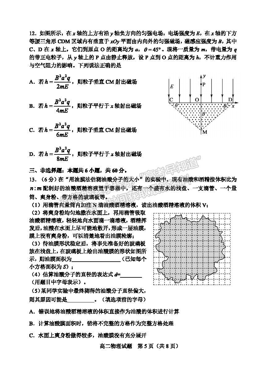 2021淄博市高二下學(xué)期期末考物理試題及參考答案