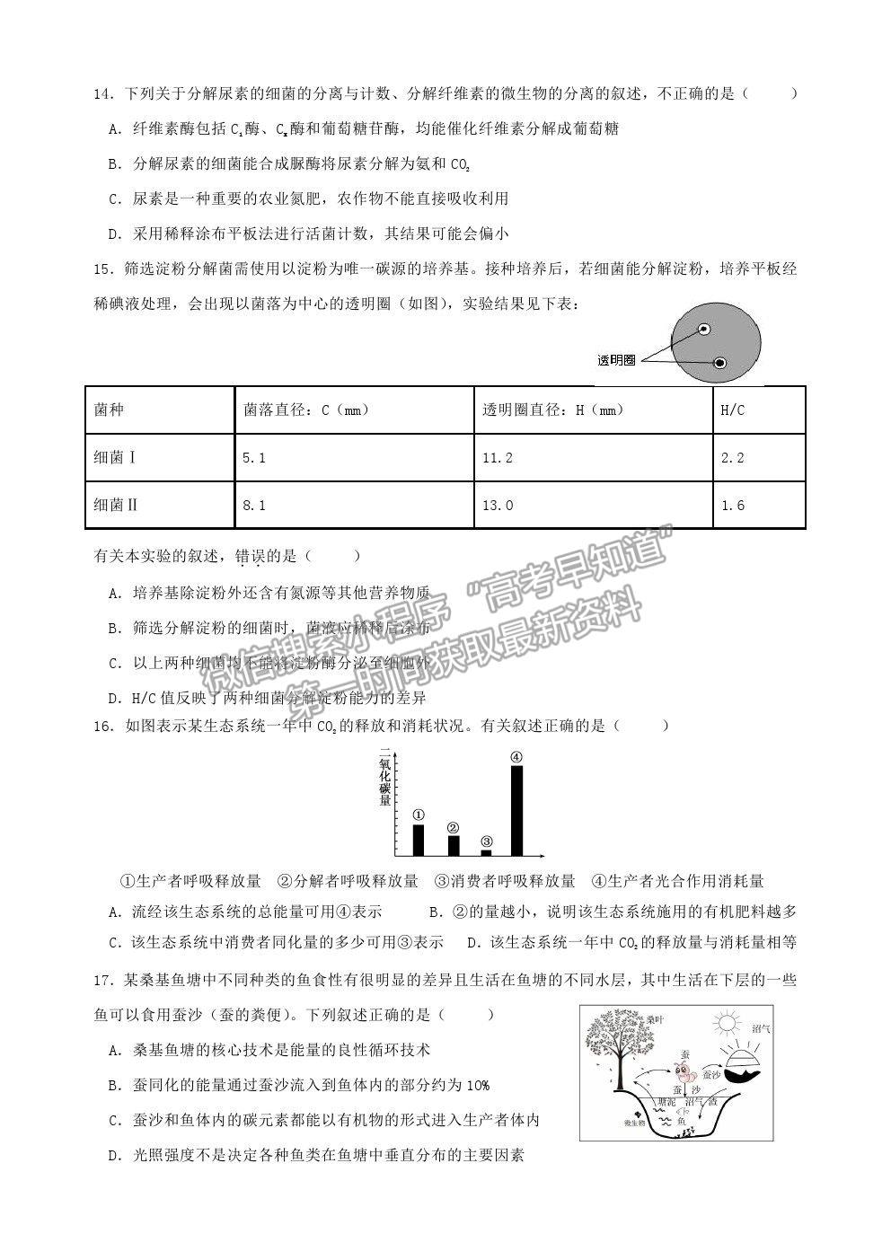 2021重慶市清華中學(xué)高二5月月考生物試題及參考答案