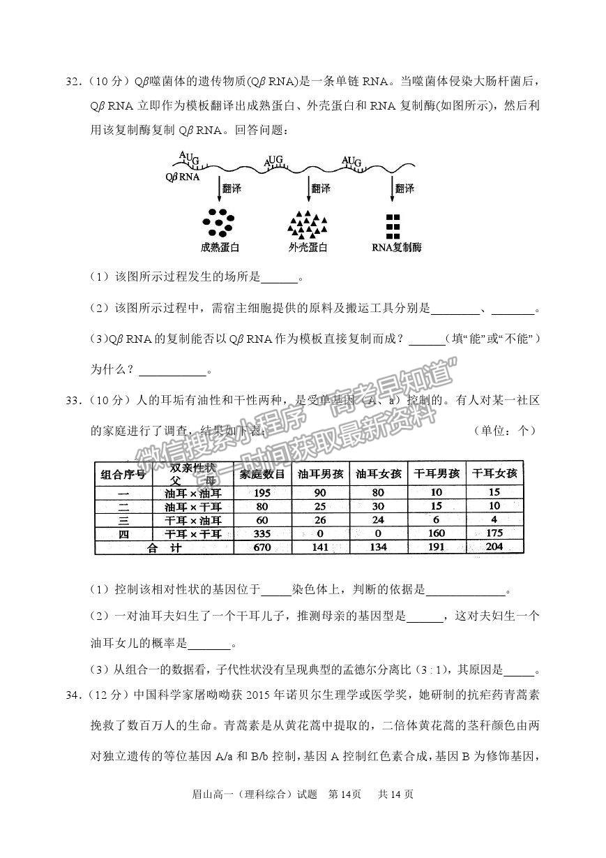 2021眉山市高一下學(xué)期期末質(zhì)檢理綜試題及參考答案