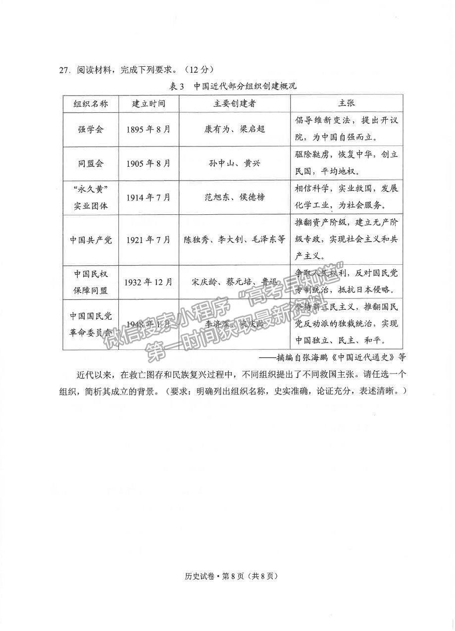 2021昆明市高一下學期期末質檢歷史試題及參考答案