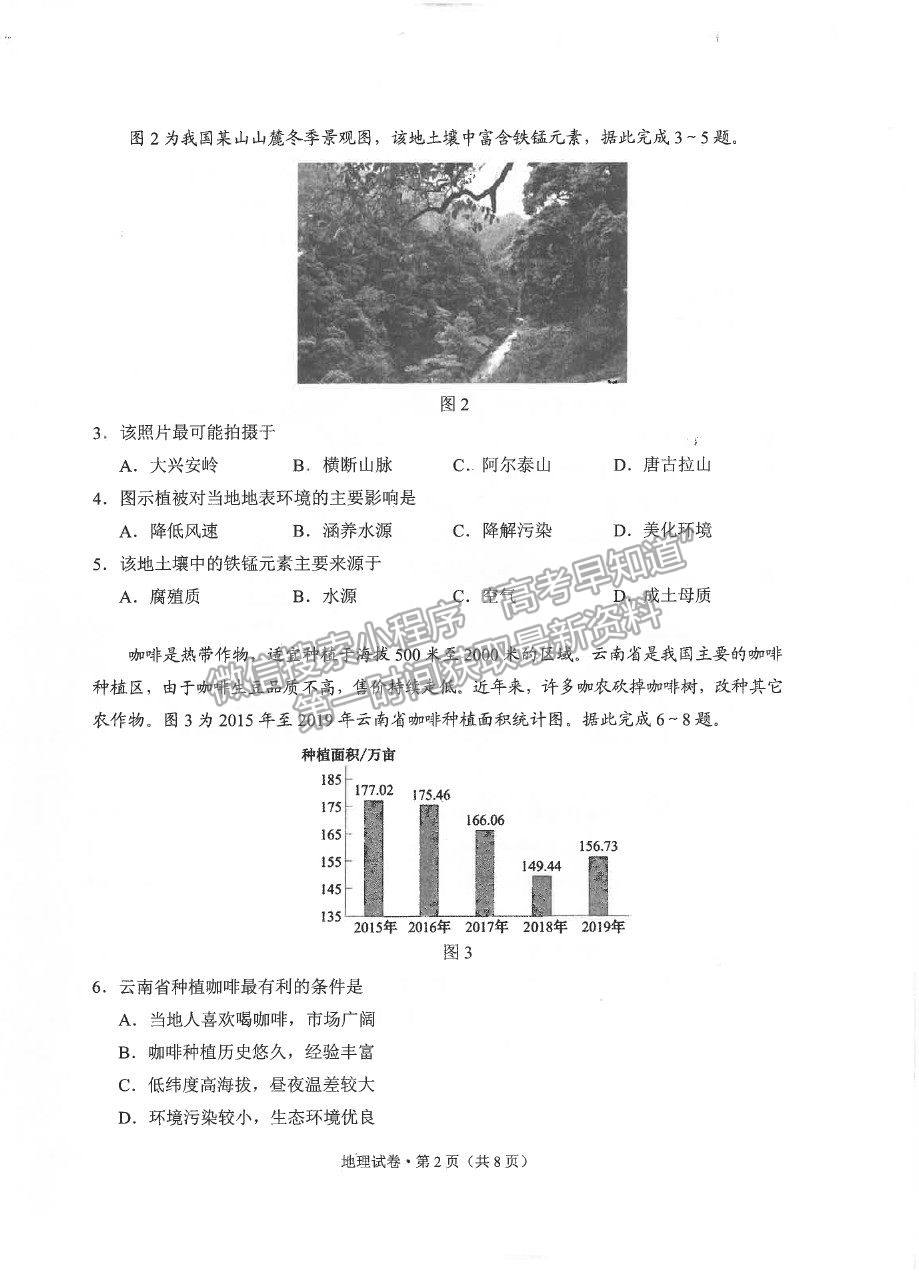 2021昆明市高一下学期期末质检地理试题及参考答案