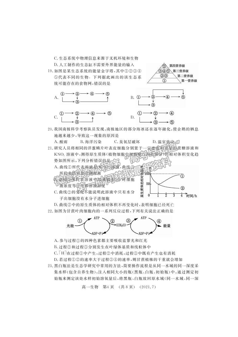 2021洛陽市高一下學(xué)期期末考生物試題及參考答案