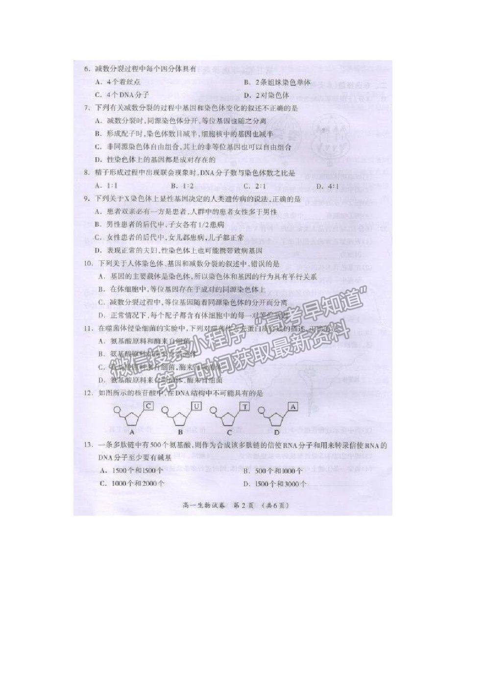 2021桂林市高一下學期期末質檢生物試題及參考答案