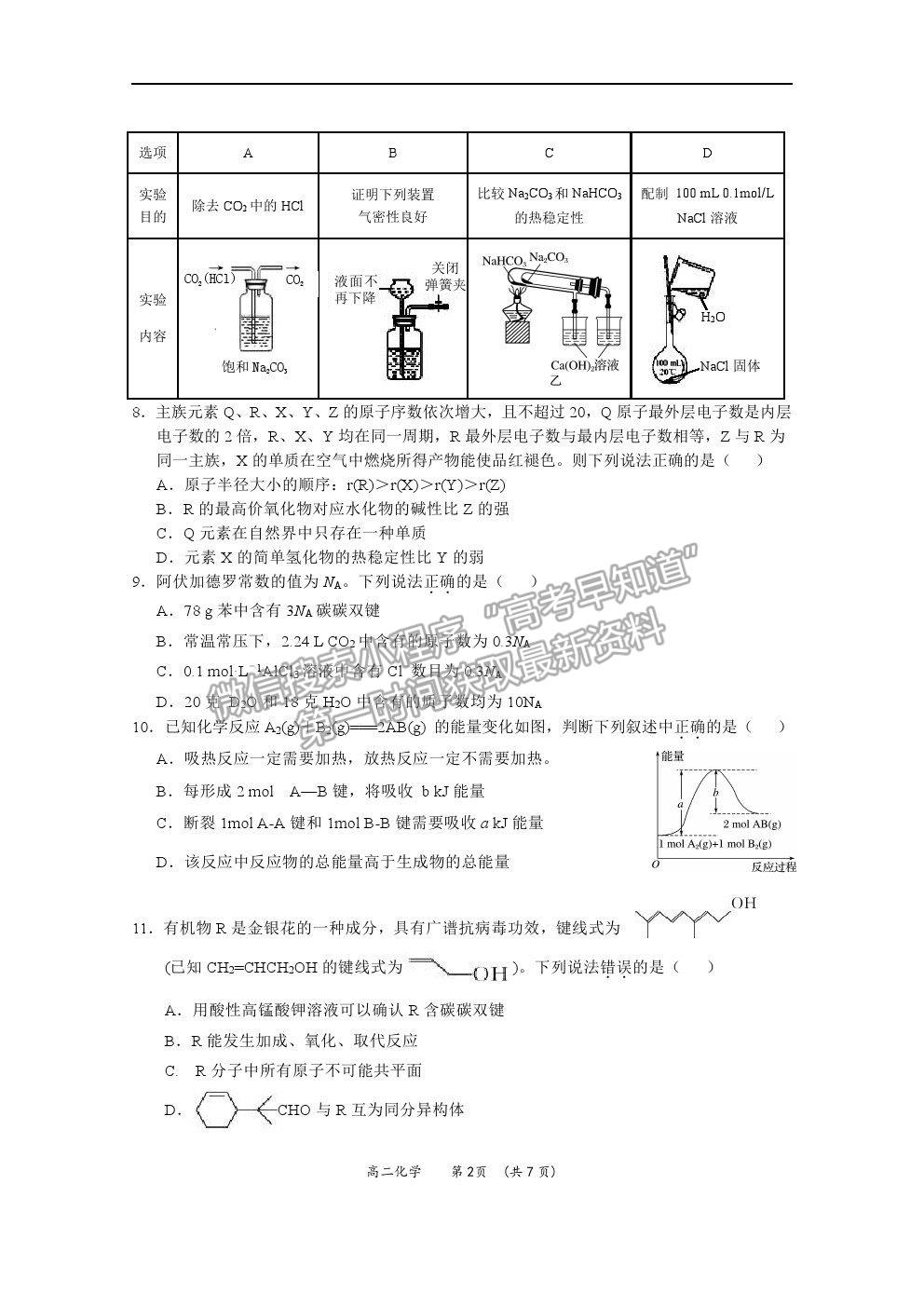 2021廣西百色市高二上學期期末教學質量調研測試化學試題及參考答案