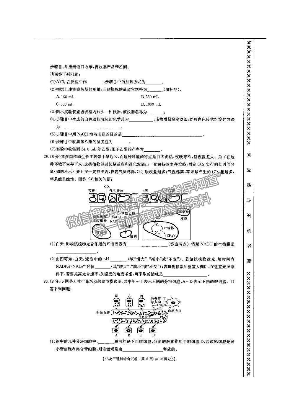 2021青海省海東市高三二模理綜試題及參考答案