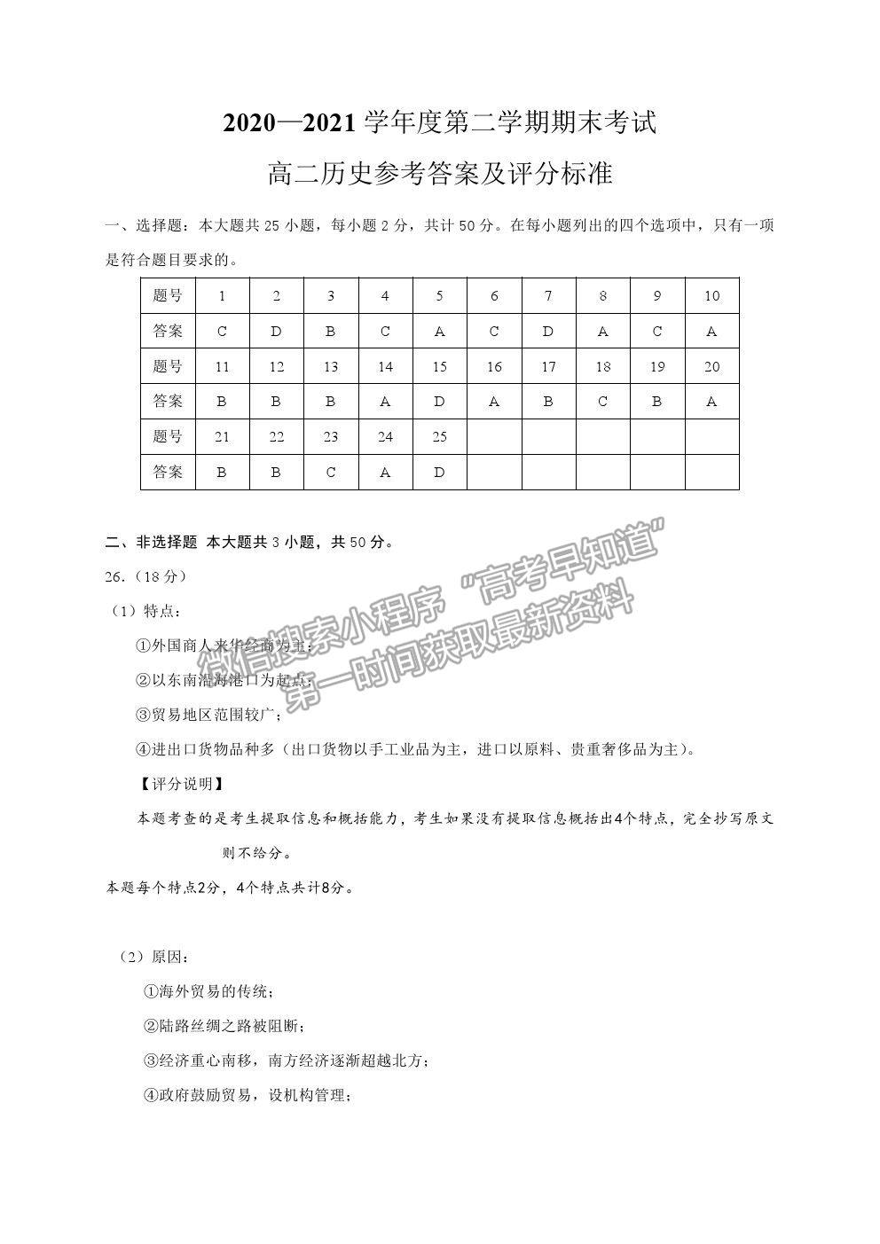 2021遼寧省錦州市高二下學(xué)期期末考試歷史試題及參考答案