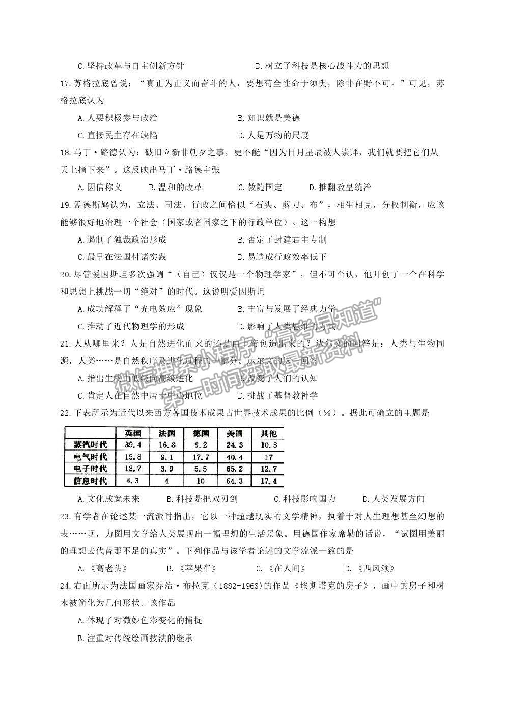 2021寧夏海原一中高二下學(xué)期期末考試歷史試題及參考答案