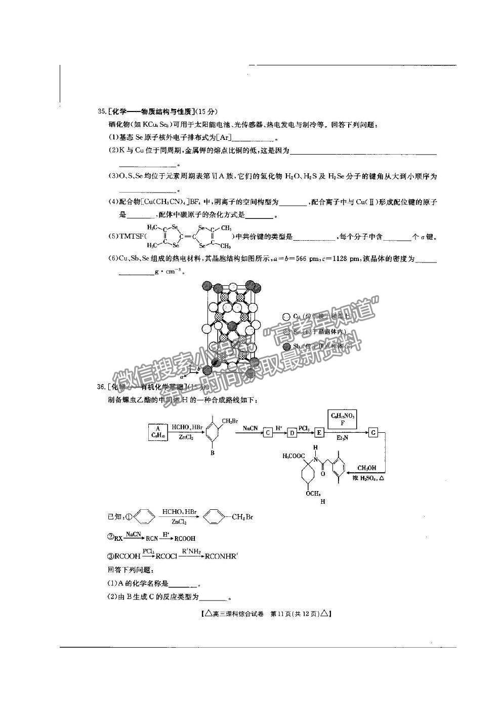 2021青海省海東市高三二模理綜試題及參考答案