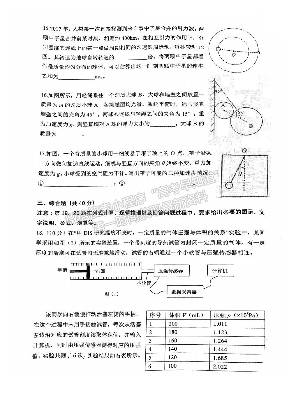 2021上海市楊浦區(qū)高考二模物理試題及參考答案