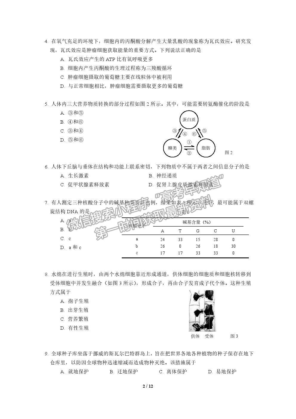 2021上海市楊浦區(qū)高考二模生物試題及參考答案