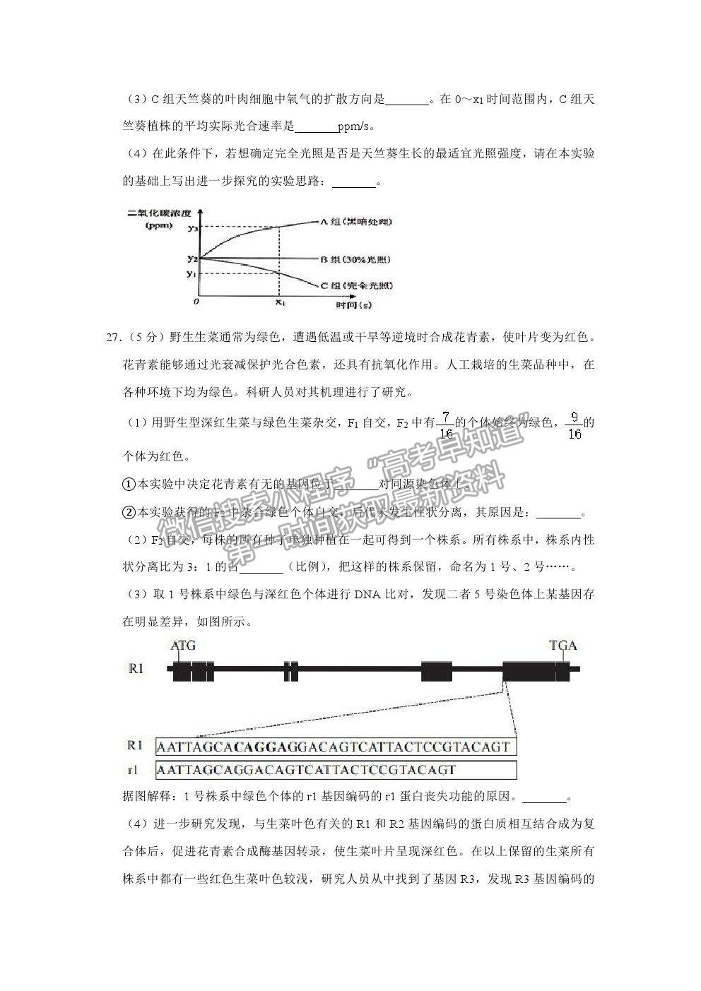 2021上海市長寧區(qū)高考一模生物試題及參考答案