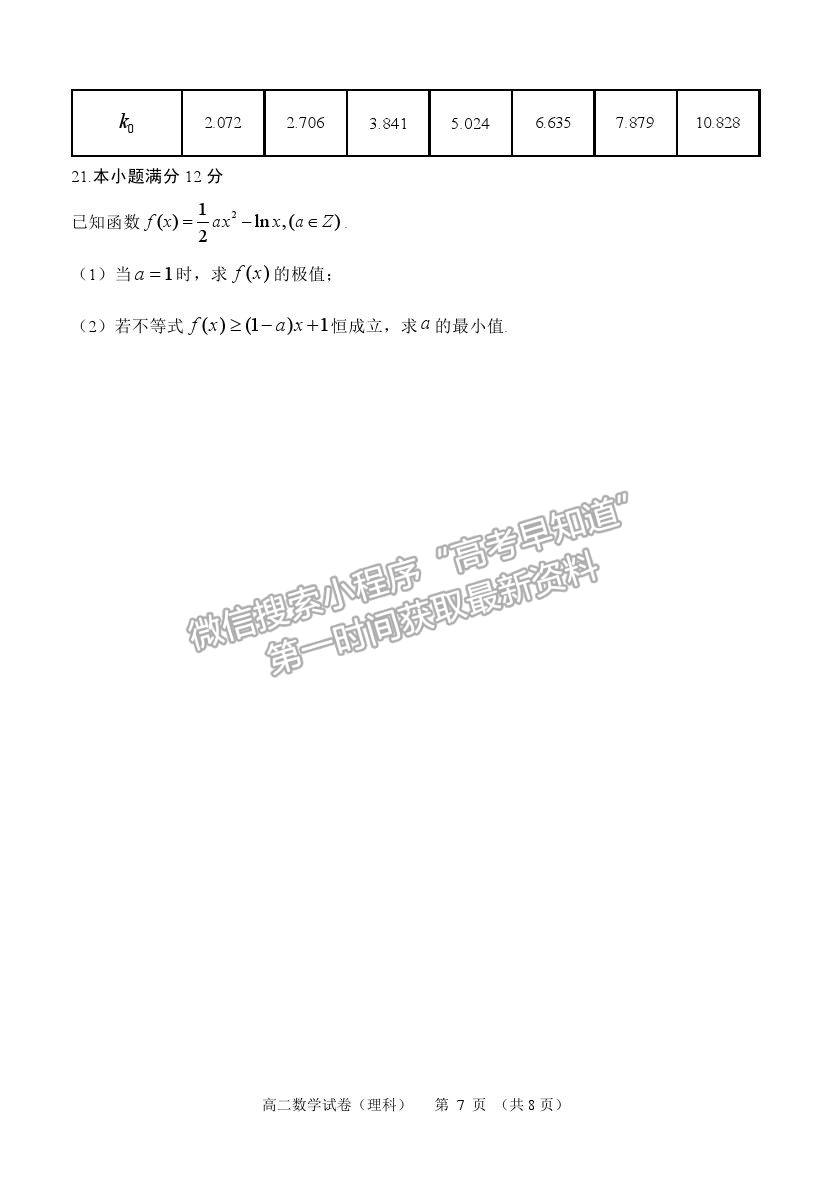 2021黑龍江省齊齊哈爾市高二下學期期末考試理數(shù)試題及參考答案