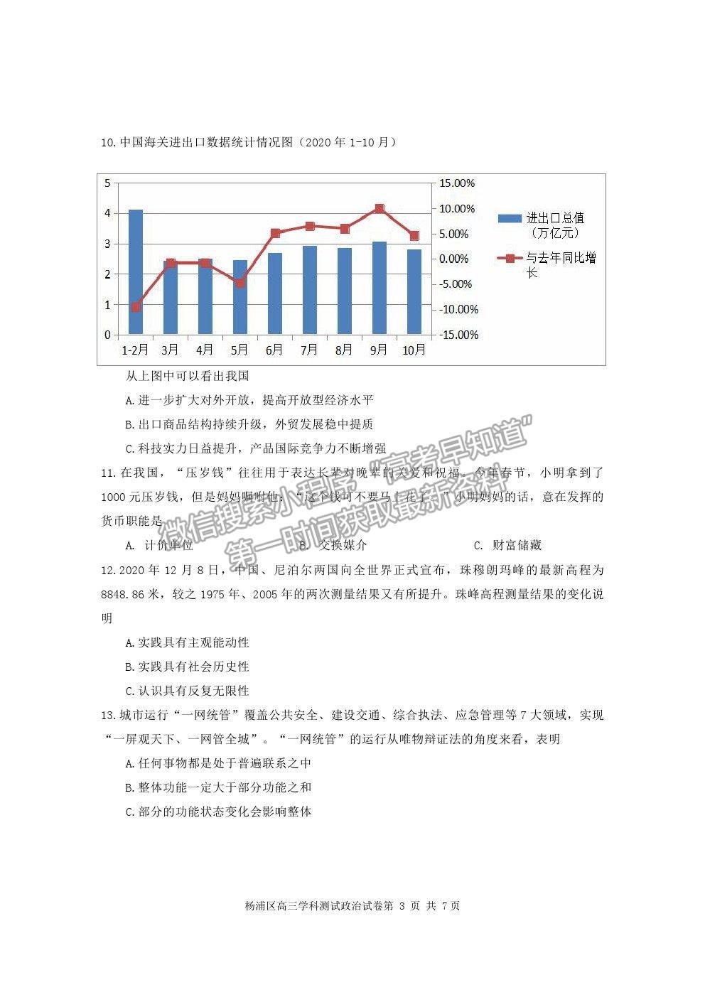 2021上海市楊浦區(qū)高考二模政治試題及參考答案