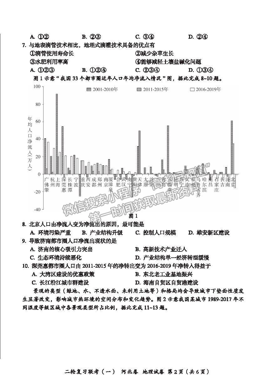 2021河北省高三二輪復(fù)習(xí)聯(lián)考（一）地理試卷及答案