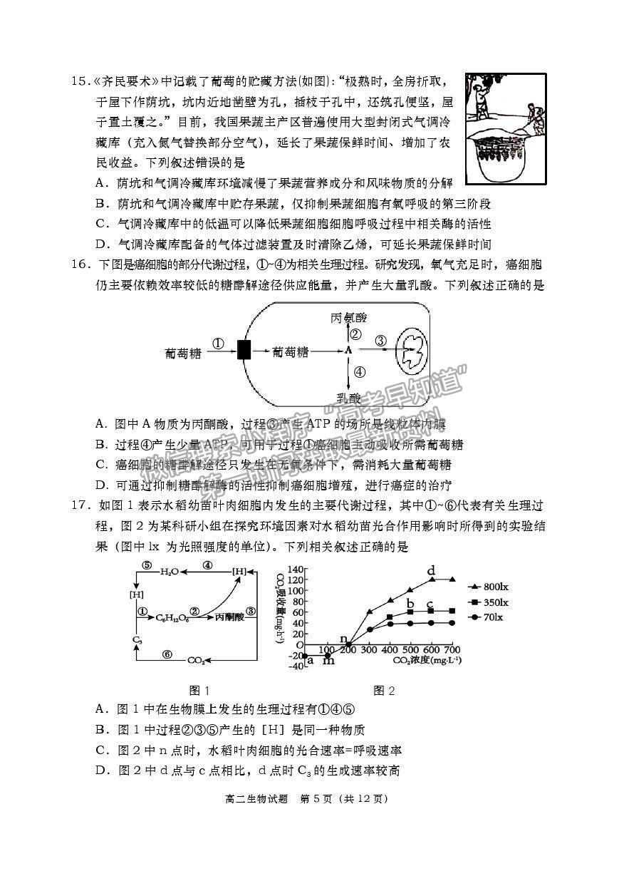 2021山東省青島（膠州市、黃島區(qū)、平度區(qū)、城陽區(qū)）高二下學(xué)期期末考試生物試題及參考答案