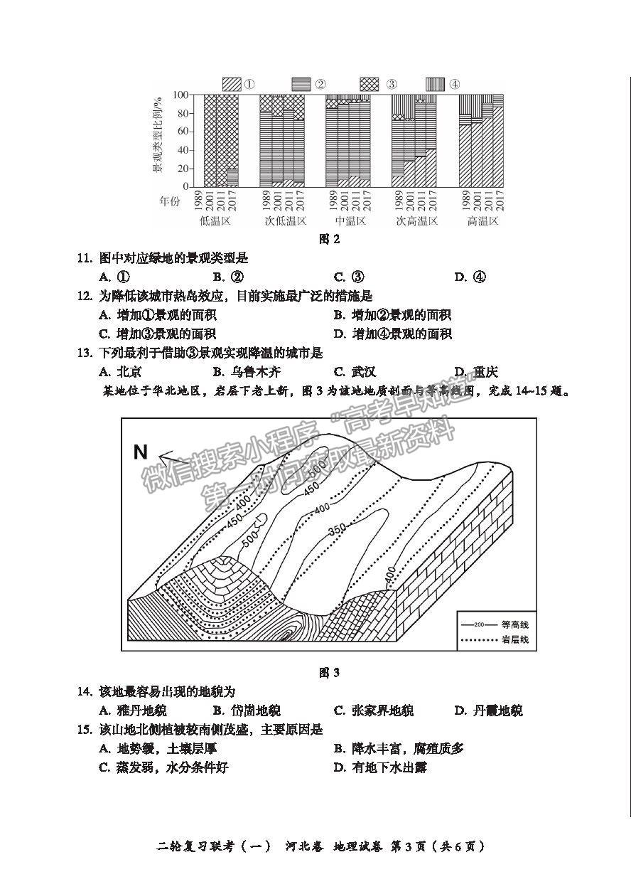 2021河北省高三二輪復(fù)習(xí)聯(lián)考（一）地理試卷及答案