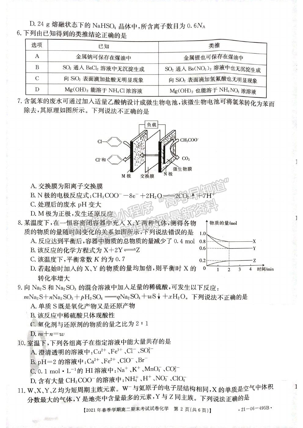 2021贵州省黔西南州高二下学期期末化学试题及参考答案