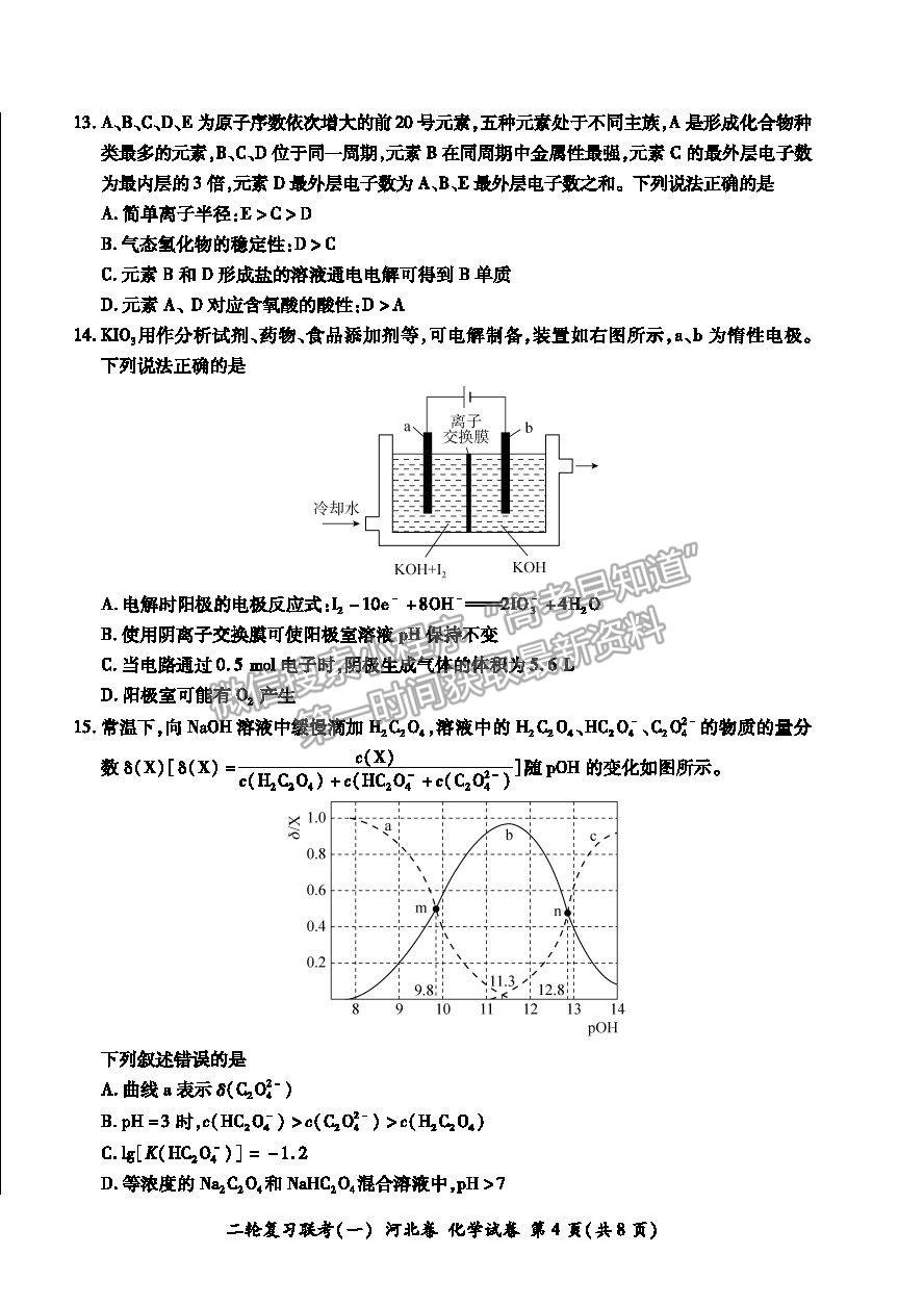 2021河北省高三二輪復(fù)習(xí)聯(lián)考（一）化學(xué)試卷及答案