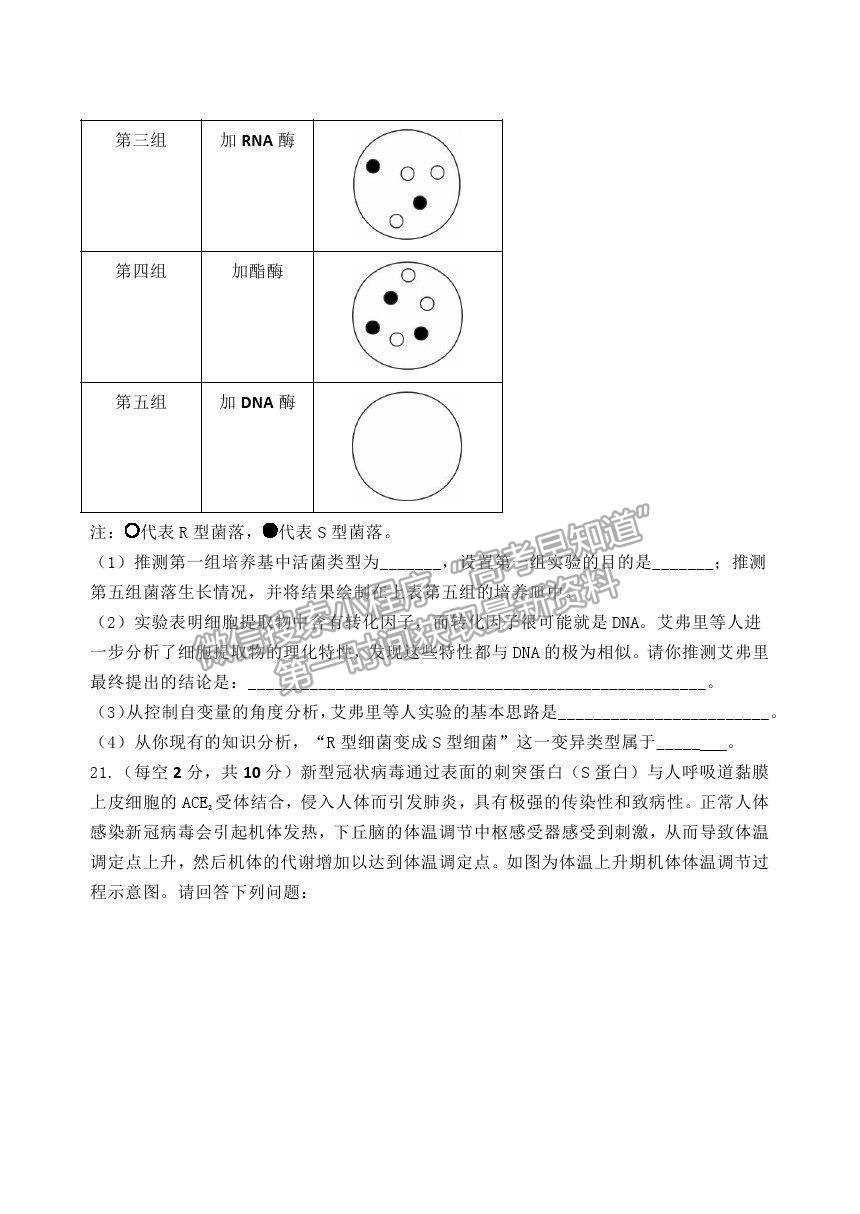 2021河北省五校聯(lián)盟高二下學(xué)期期末（新高三）摸底考試生物試卷及答案