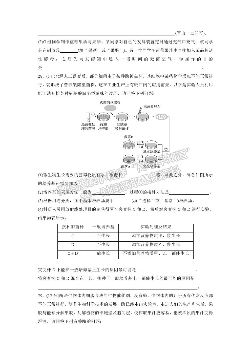 2021拉薩那曲第二高級(jí)中學(xué)高二下學(xué)期期末考試生物試卷及答案