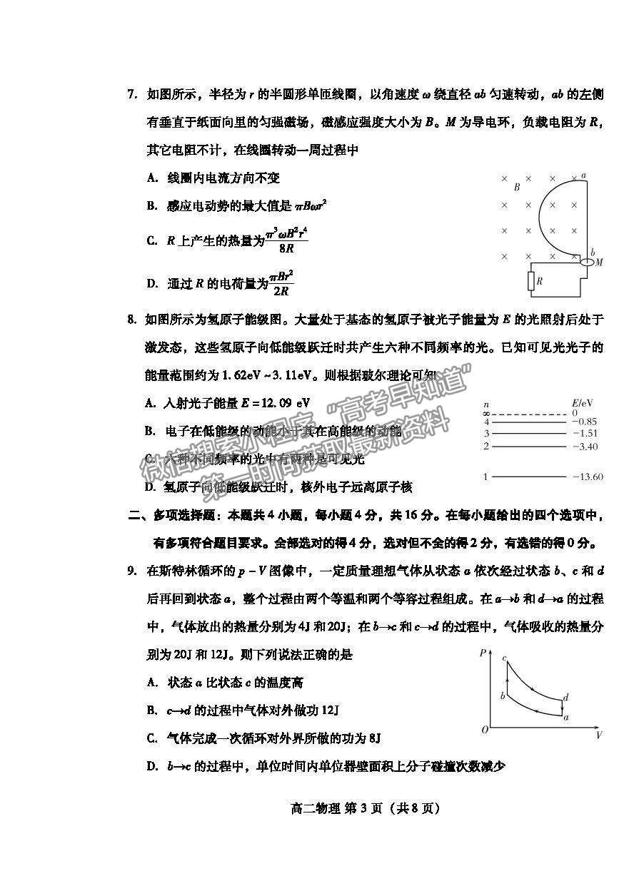 2021濰坊市高二下學期期末考試物理試卷及答案