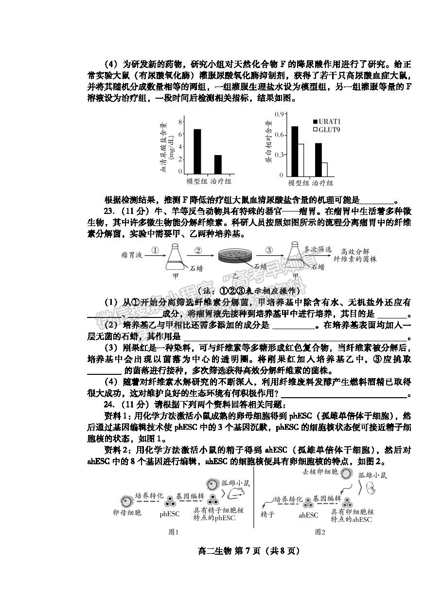 2021濰坊市高二下學期期末考試生物試卷及答案