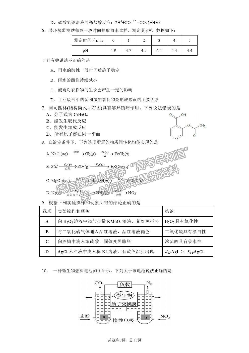 2022廣東省惠州市高三第一次調研考試化學試卷及答案