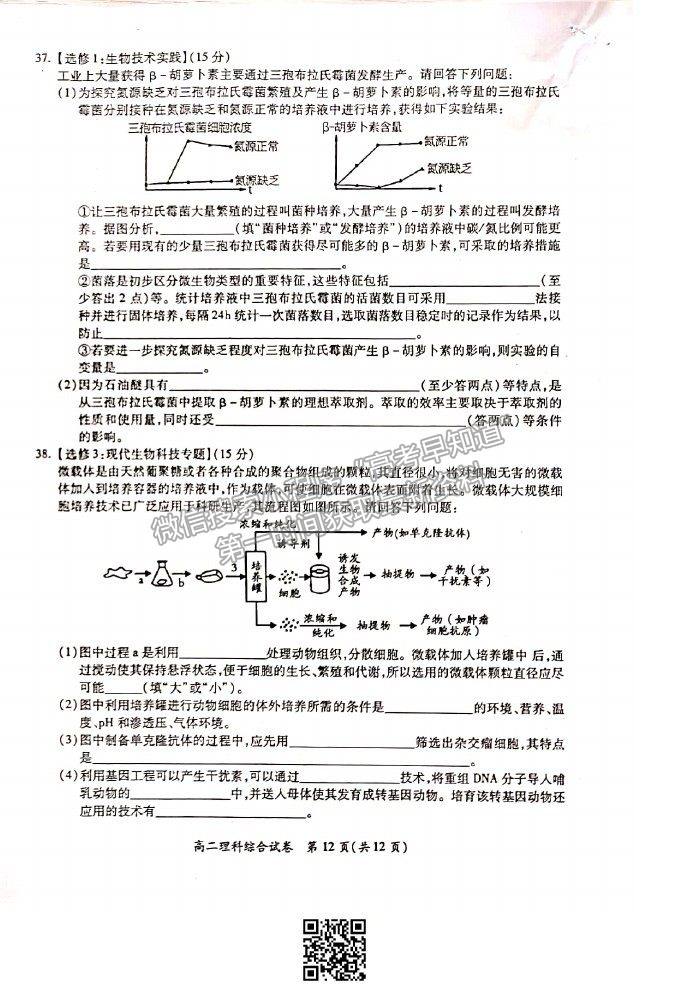 2021廣西玉林市高二下學(xué)期期末教學(xué)質(zhì)量監(jiān)測理綜試卷及答案