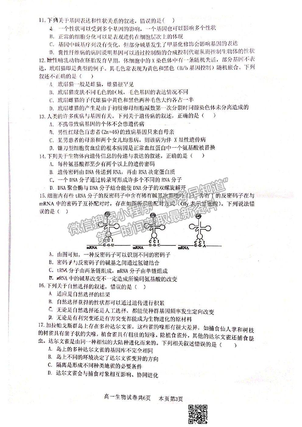 2021廣東省佛山市南海區(qū)高一下學(xué)期期末考試生物試卷及答案