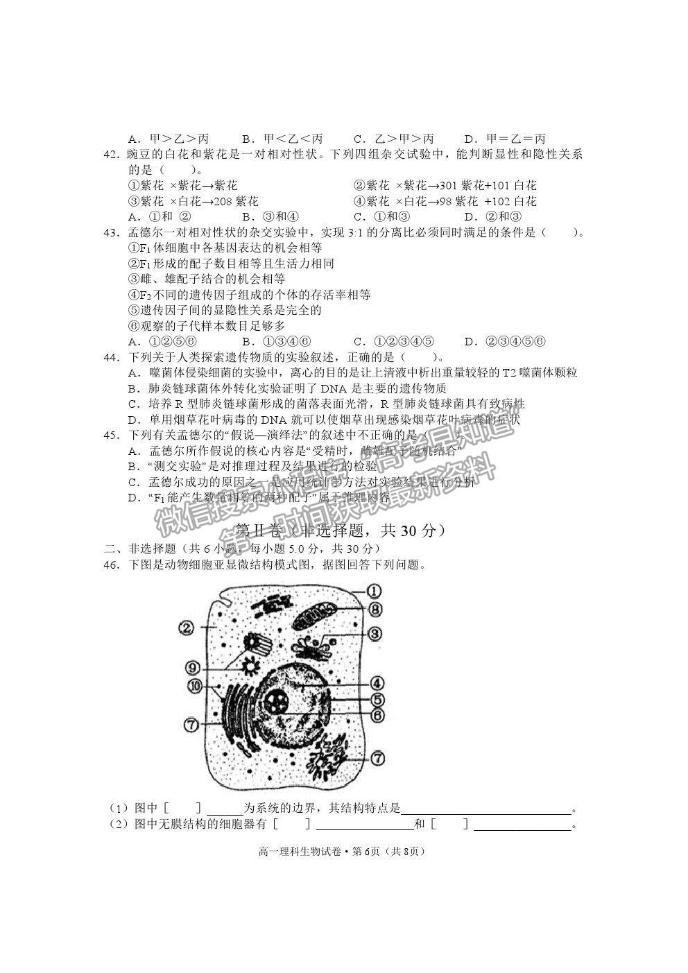 2021云南省麗江市高一下學(xué)期期末教學(xué)質(zhì)量監(jiān)測生物試卷及答案