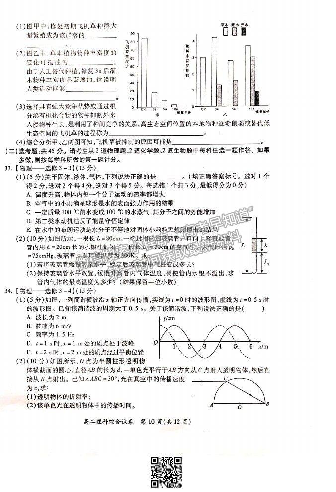 2021廣西玉林市高二下學(xué)期期末教學(xué)質(zhì)量監(jiān)測理綜試卷及答案