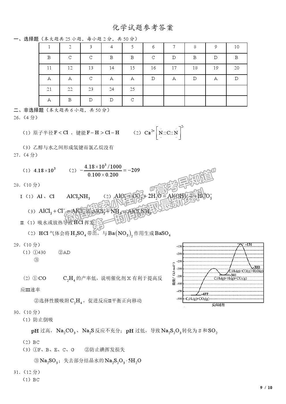 2020浙江卷高考真題化學(xué)試卷及參考答案