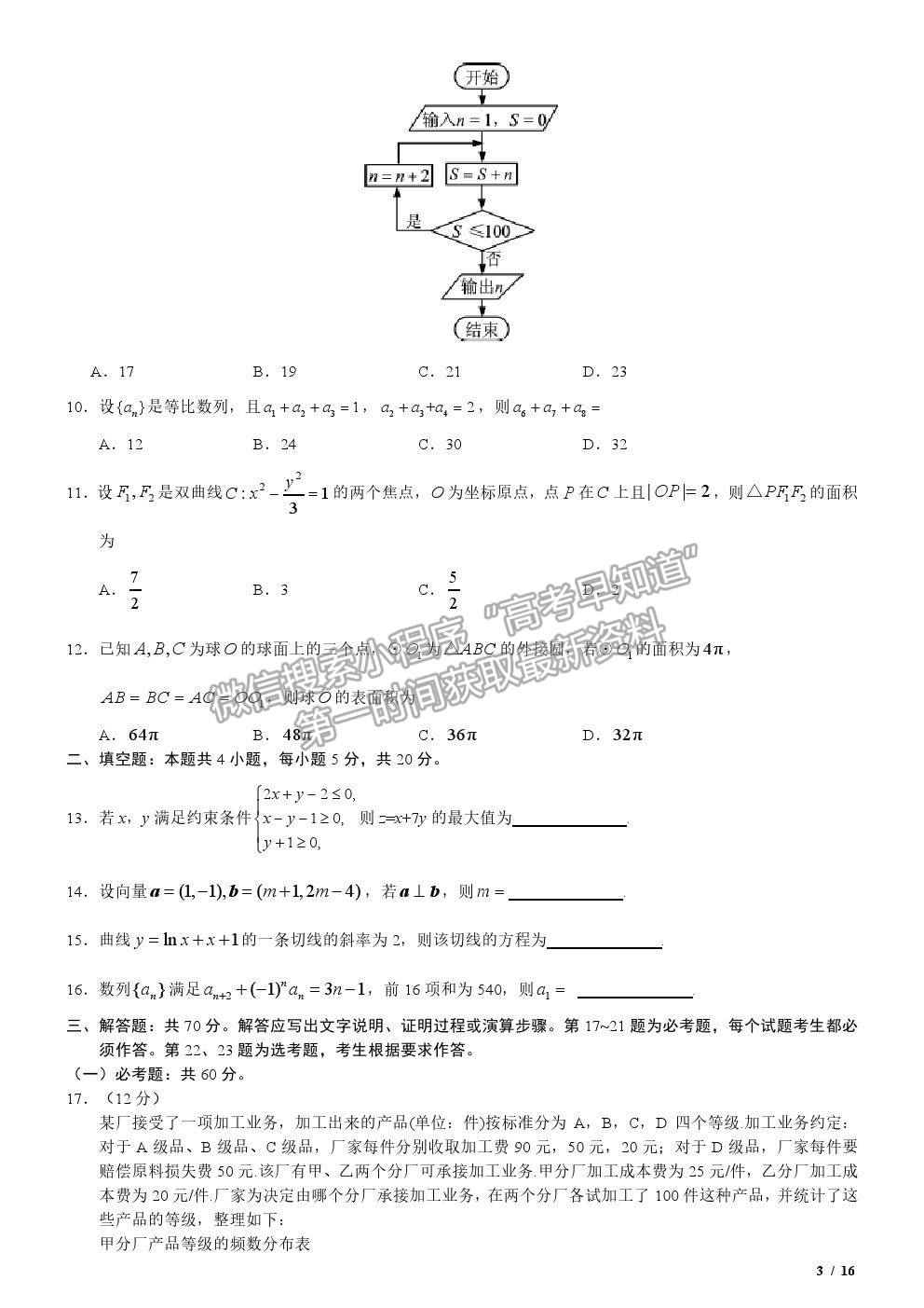 2020全國I卷高考真題文數(shù)試卷及參考答案