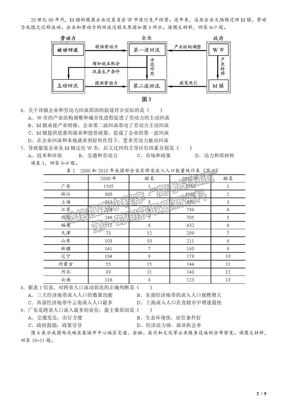 2020天津卷高考真題地理試卷及參考答案