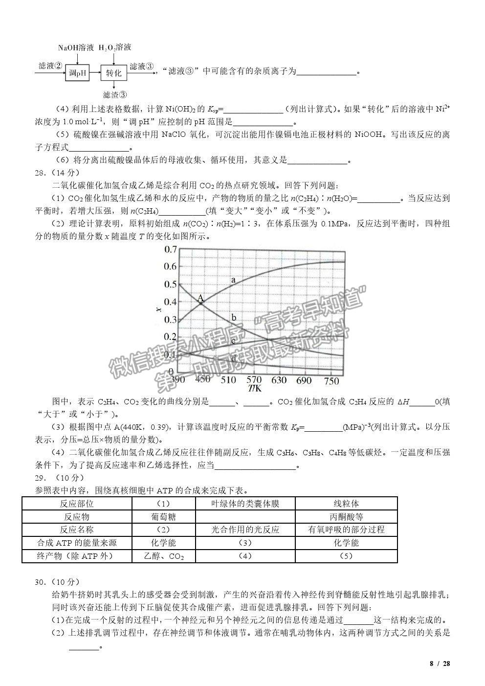 2020全國(guó)Ⅲ卷高考真題理綜試卷及參考答案