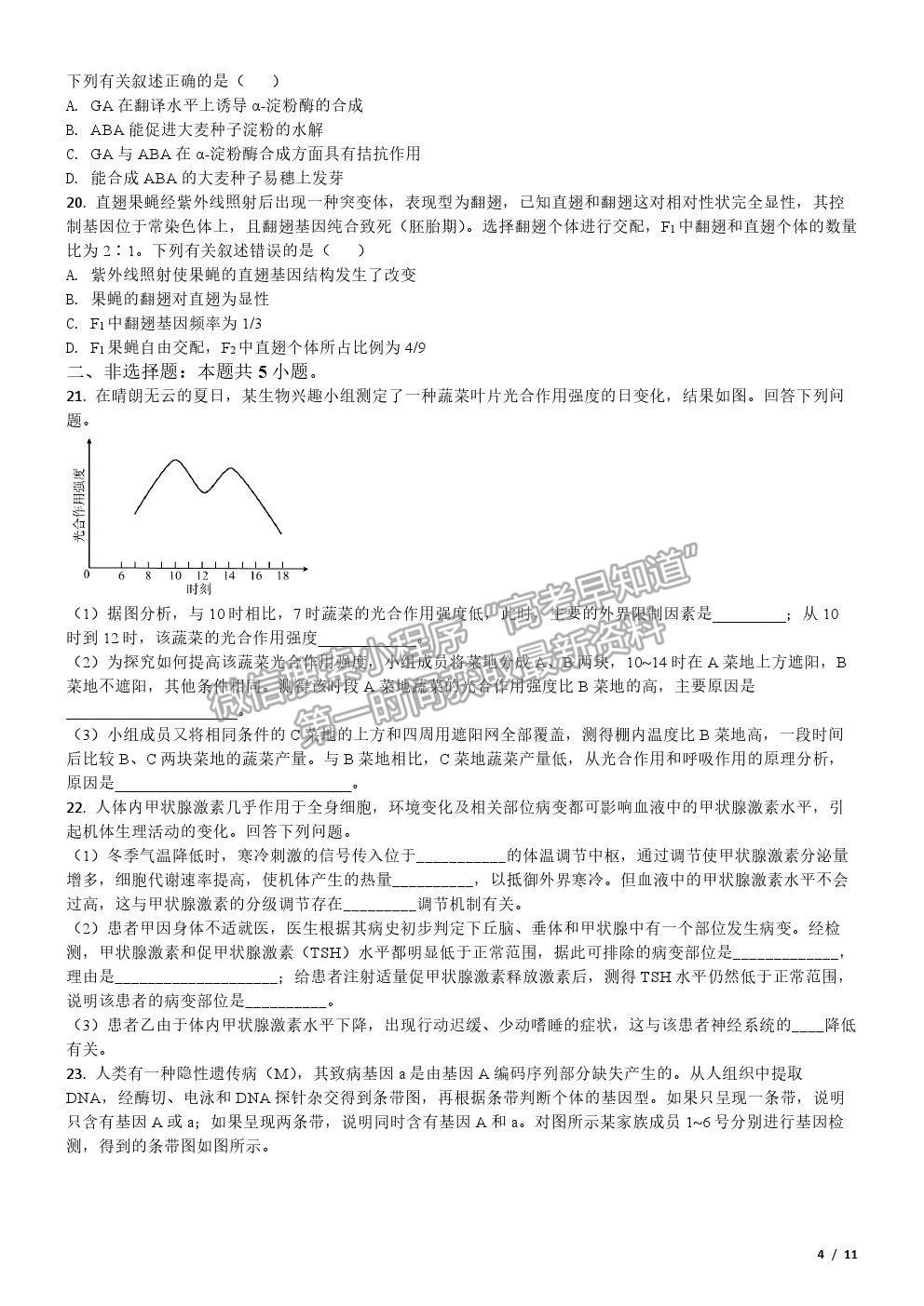 2020新高考Ⅱ卷真題生物試卷及參考答案