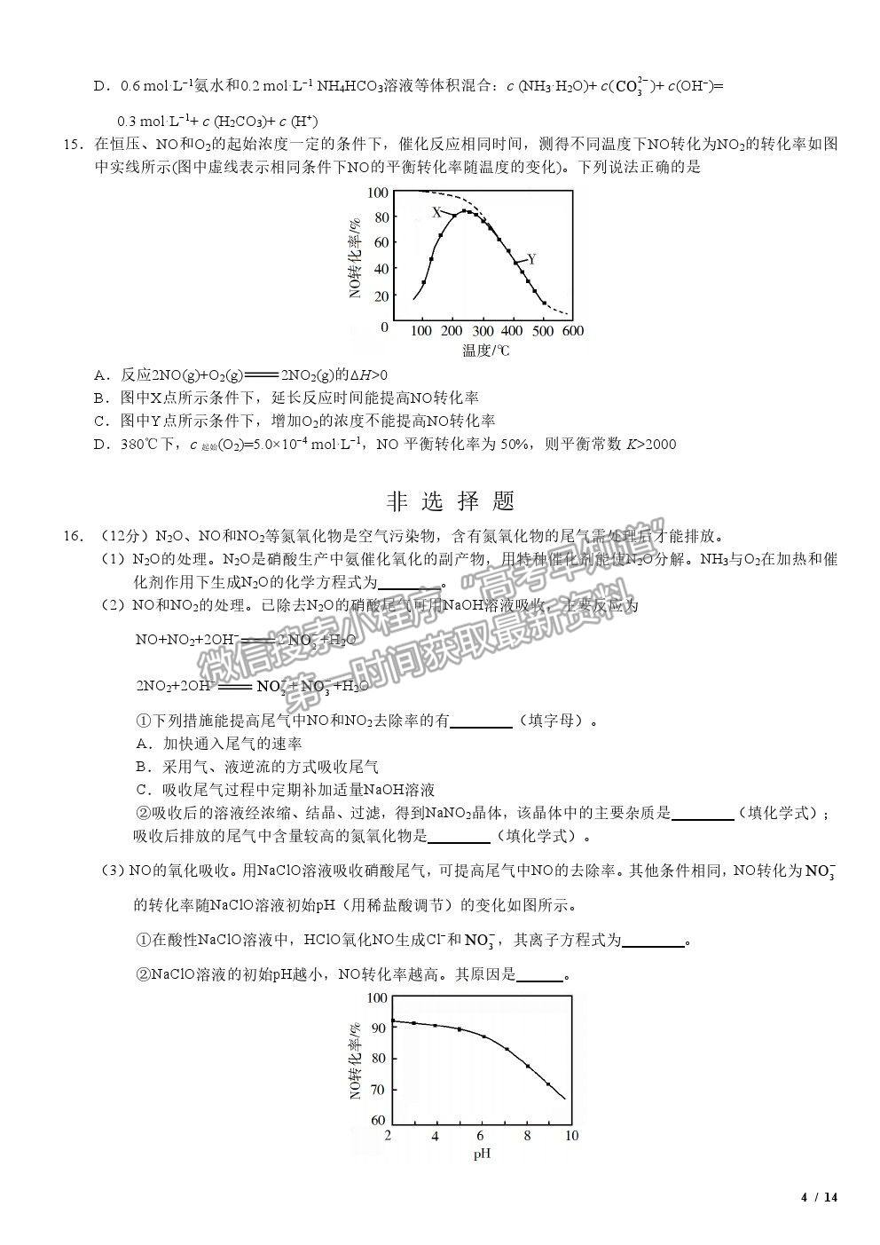 2019江蘇卷高考真題化學試卷及參考答案